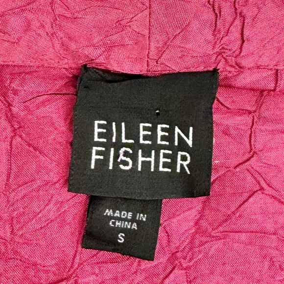 Eileen Fisher Crinkle Silk Blazer Jacket Hot Pink Button-Down 3/4 Sleeve | Small - Picture 9 of 11